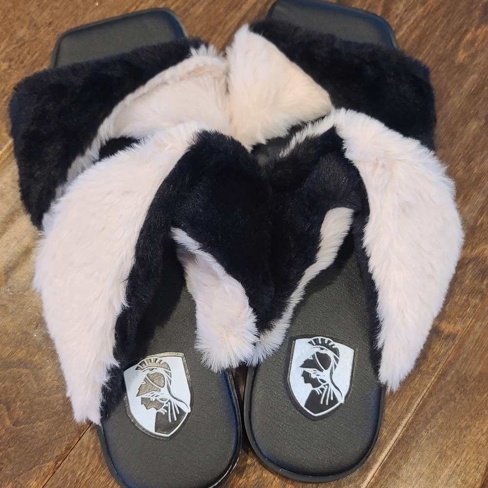 Vivienne Hu NY Black And White Faux Fur Slip Ons